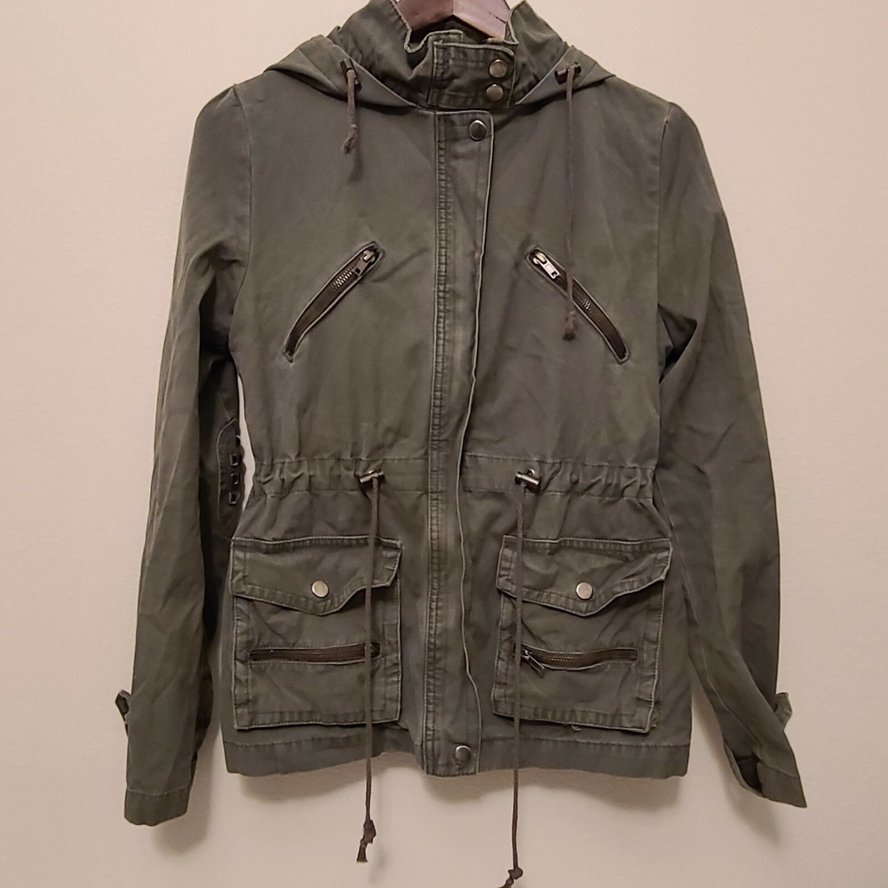 Romeo & Juliet Couture Womens Small Green Utility‎ Military Jacket Studded Patch